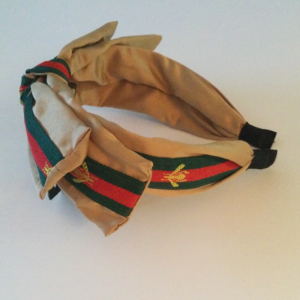 NOIR ICONIC INSPIRED BUMBLE BEE STRIPE HEADBAND TAN RED GREEN WITH GOLD NWT